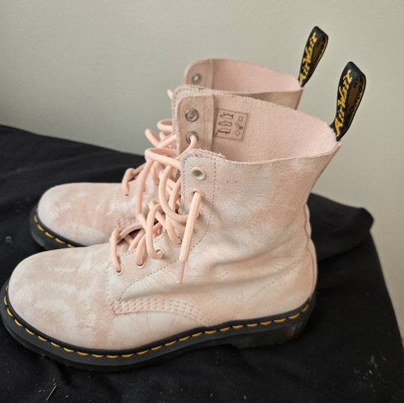 Dr. Martens Shoes - Dr. Martens Light Pink Tie Dye Combat Boots. Womens Size 8